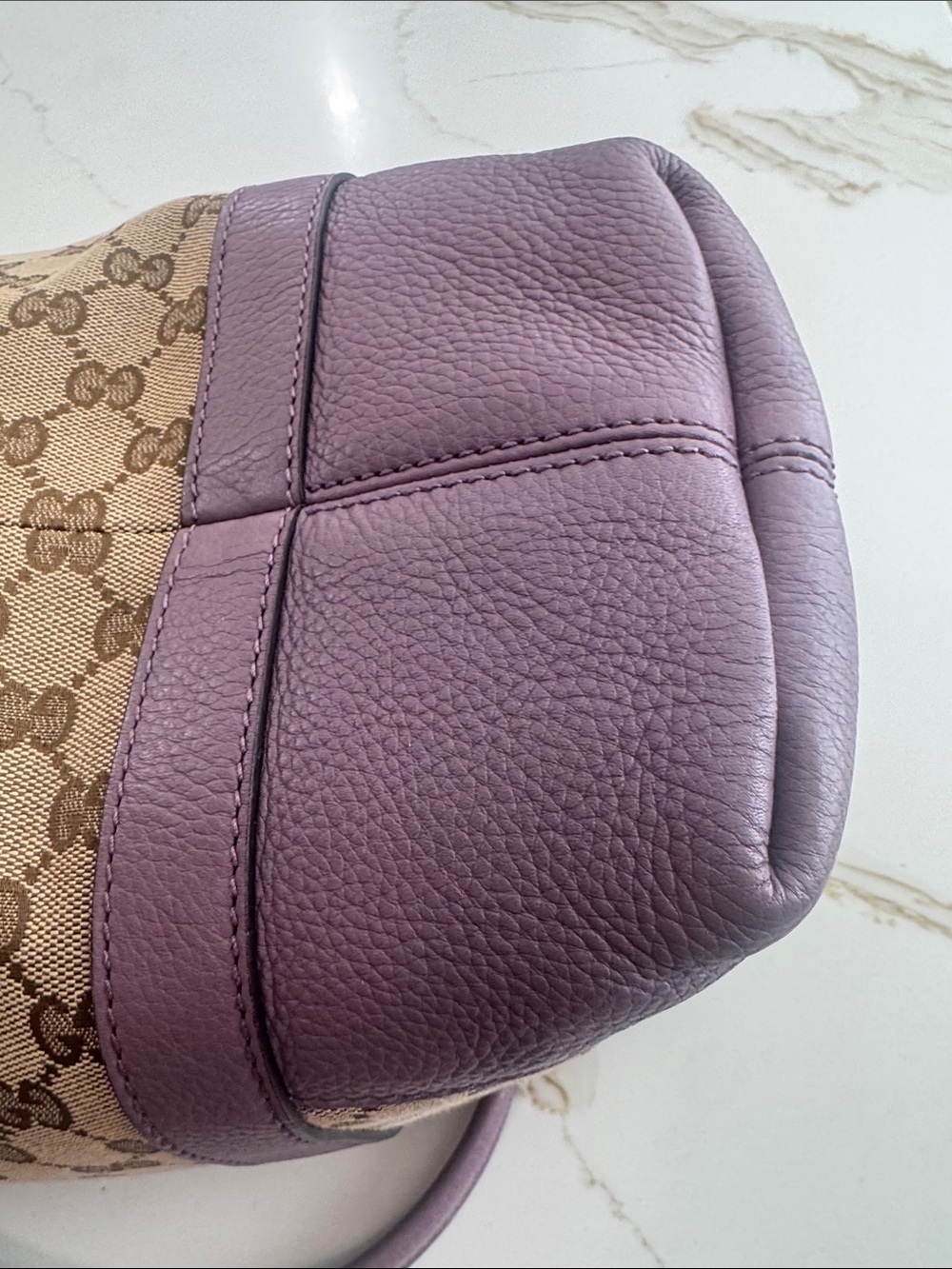 Gucci Beige GG Canvas Tote with Purple Trim and Gold Hardware - Picture 12 of 13